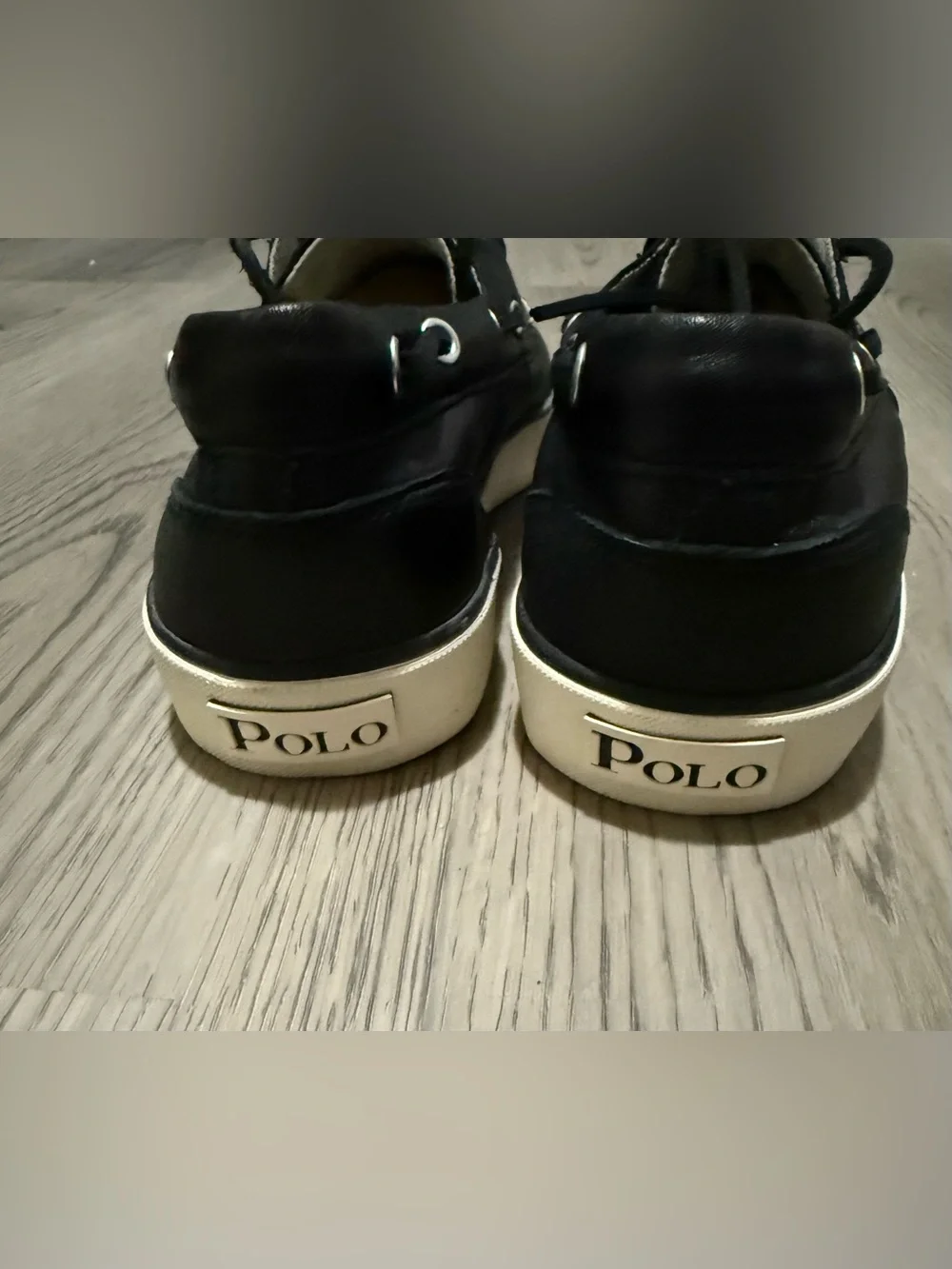 Polo Ralph Lauren Sander Leather Boat Shoes Black Size 9D NWOB Moc Toe Casual